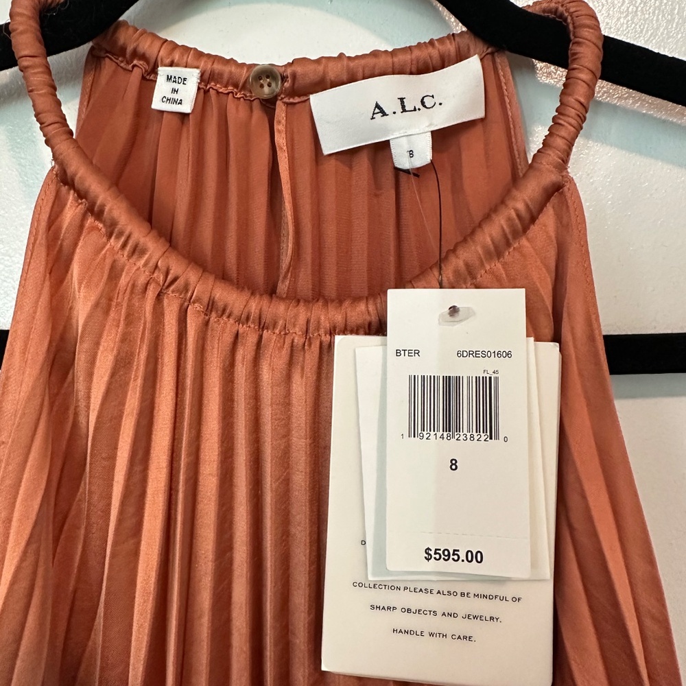 A.L.C. Renzo II Satin Sleeveless Pleated Midi Dress - Picture 6 of 6